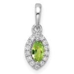 14k White Gold 1/10 carat Lab Grown Diamond VS/SI+ G+ and Peridot August Birthstone Pendant