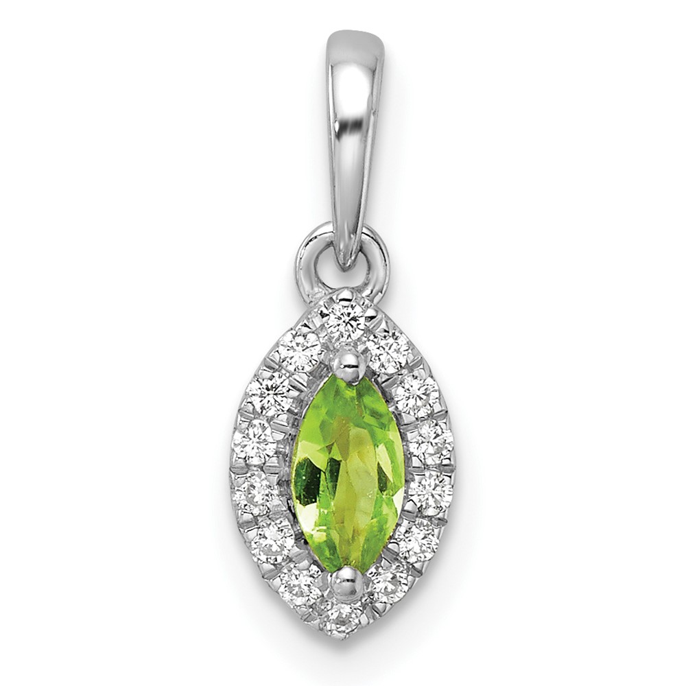 PM9354-PE-010-WAA.jpg 14k White Gold 1/10 carat Lab Grown Diamond VS/SI+ G+ and Peridot August Birthstone Pendant - Image 1