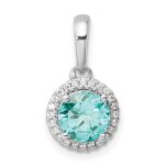 Pure Serenity 14k White Gold 1/10 carat Lab Grown Diamond VS/SI+ G+ and Lab Created Paraiba Halo Pendant