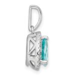 Pure Serenity 14k White Gold 1/8 carat Lab Grown Diamond VS/SI+ G+ and Lab Created Paraiba Pear Pendant - Image 2