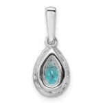 Pure Serenity 14k White Gold 1/8 carat Lab Grown Diamond VS/SI+ G+ and Lab Created Paraiba Pear Pendant - Image 3