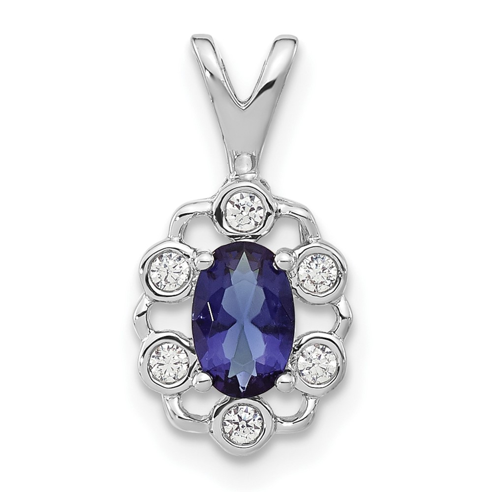 PM9657-CSA-009-WAA.jpg 14k White Gold 1/10 carat Lab Grown Diamond VS/SI+ G+ and Lab Created Blue Sapphire Pendant - Image 1