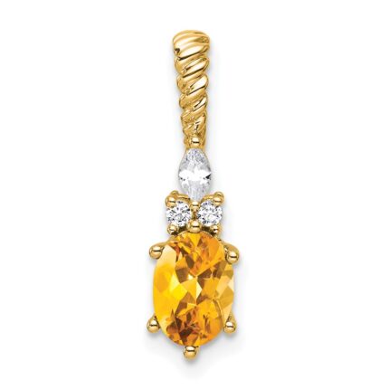 14K Diamond and 7x5 Oval November/Citrine Twisted Chain Slide