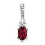 14K White Gold Diamond and 7x5 Oval July/Lab Created Ruby Twisted Chain Slide