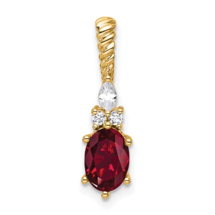 14K Diamond and 7x5 Oval July/Lab Created Ruby Twisted Chain Slide