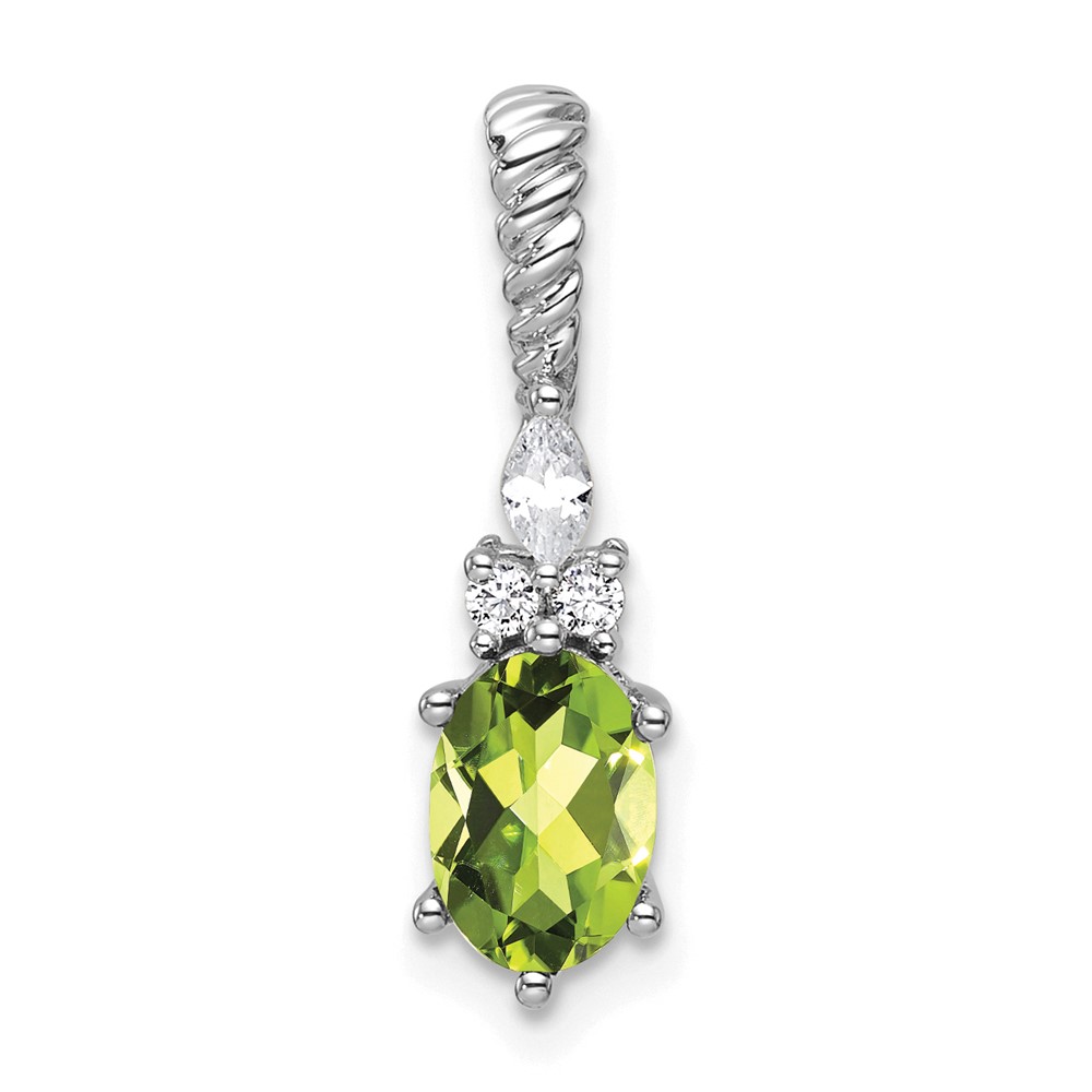 PM9791-PE-009-WAA.jpg 14K White Gold Diamond and 7x5 Oval August/Peridot Twisted Chain Slide - Image 1