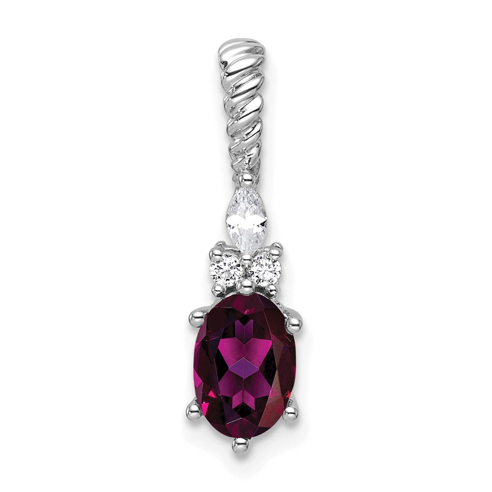PM9791-RG-009-WAA.jpg 14K White Gold Diamond and 7x5 Oval June/Rhodolite Garnet Twisted Chain Slide - Image 1