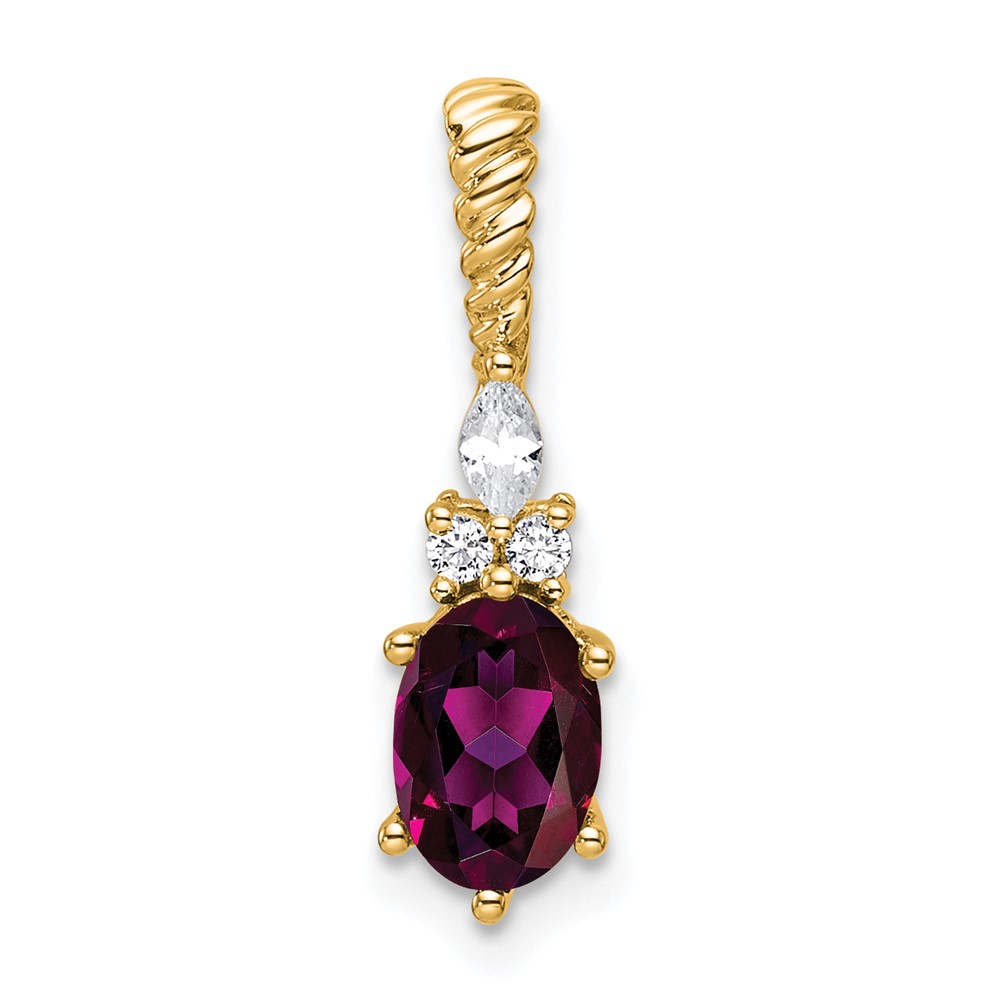 PM9791-RG-009-YAA.jpg 14K Diamond and 7x5 Oval June/Rhodolite Garnet Twisted Chain Slide - Image 1
