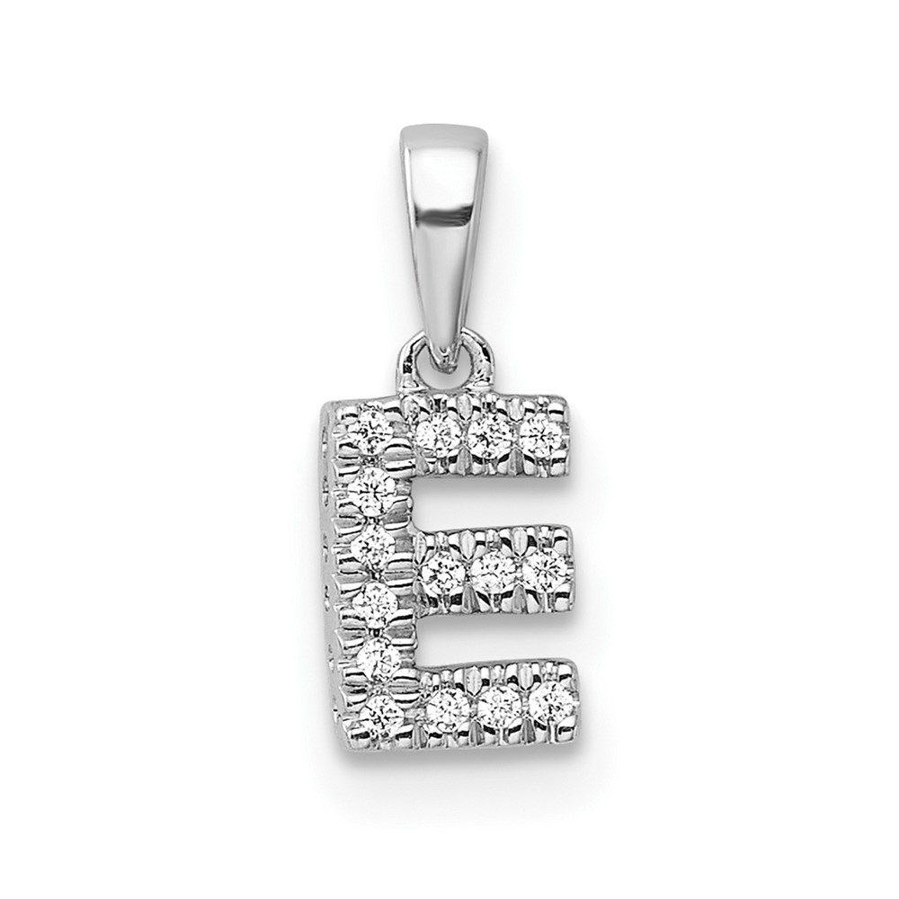 PM9797E-006-WA.jpg 14K White Gold Diamond Letter E Initial with Bail Pendant - Image 1