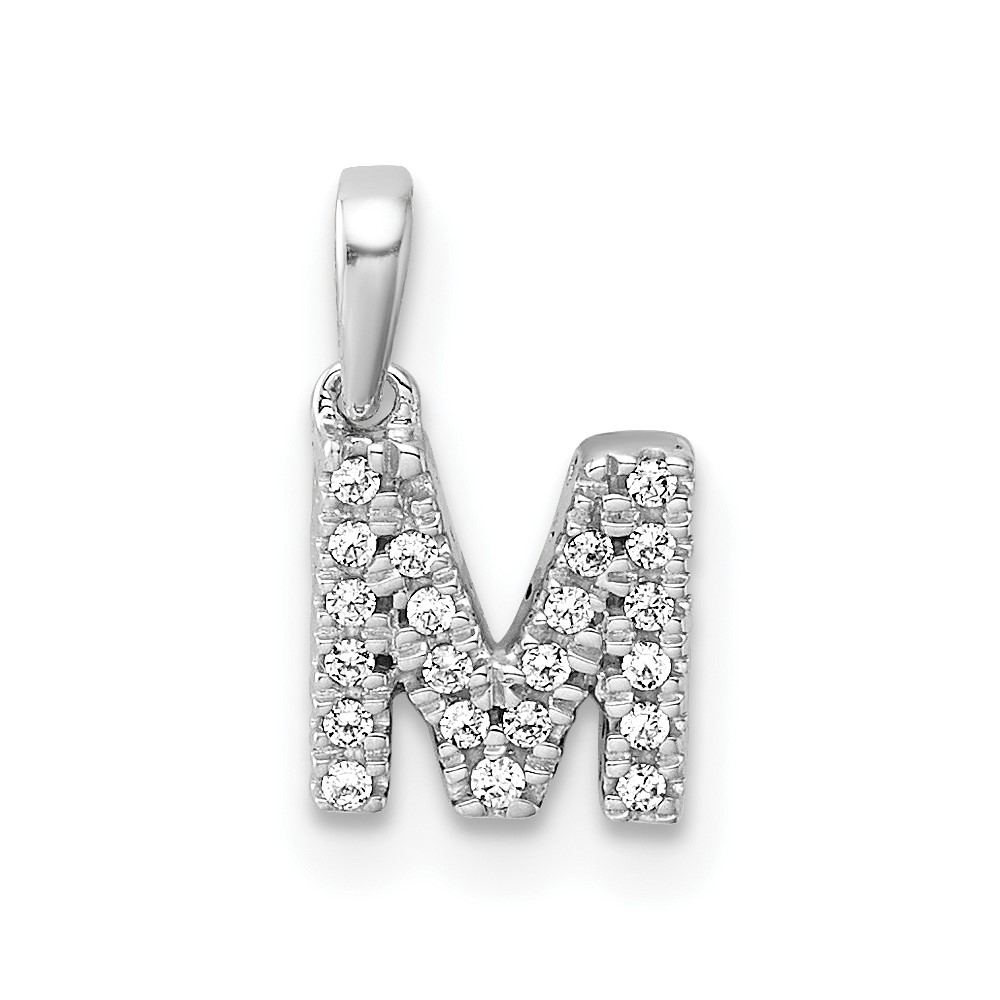 PM9797M-009-WA.jpg 14K White Gold Diamond Letter M Initial with Bail Pendant - Image 1