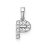 14K  White Gold Diamond Letter P Initial with Bail Pendant