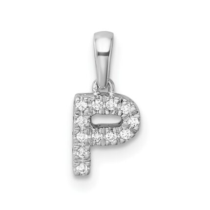 14K  White Gold Diamond Letter P Initial with Bail Pendant
