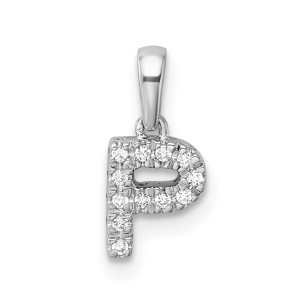 PM9797P-006-WA.jpg 14K White Gold Diamond Letter P Initial with Bail Pendant - Image 1