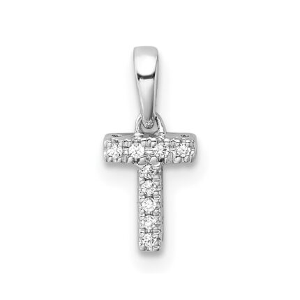 14K  White Gold Diamond Letter T Initial with Bail Pendant