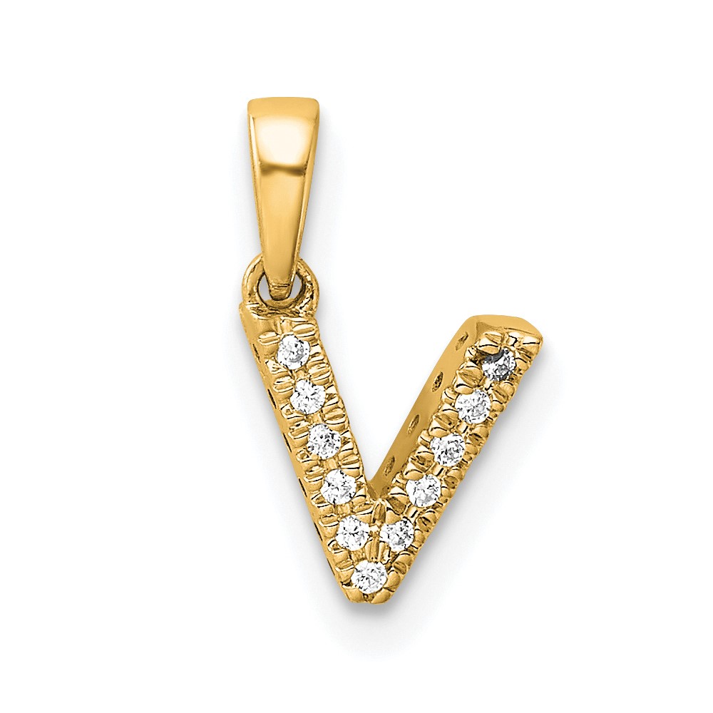 PM9797V-004-YA.jpg 14K Diamond Letter V Initial with Bail Pendant - Image 1
