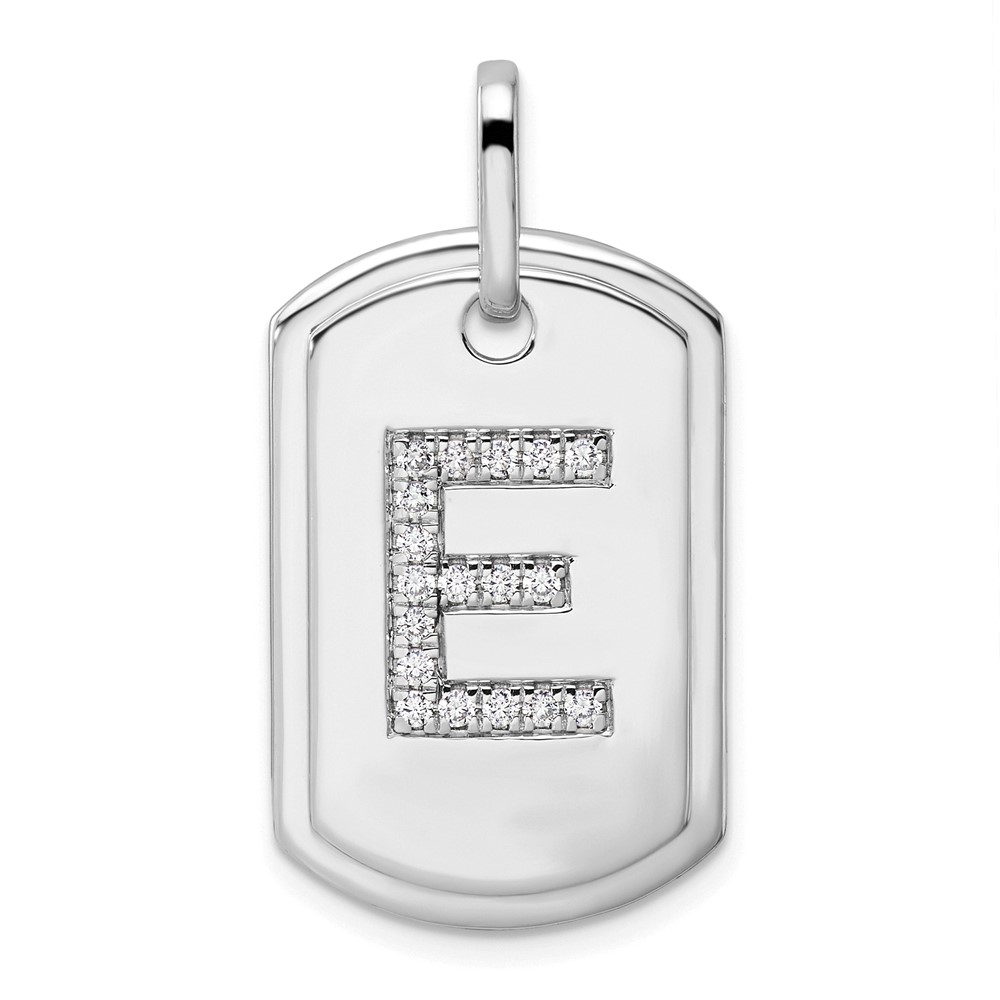 PM9842E-022-WA.jpg 14K White Gold Diamond Initial E Dog Tag Charm - Image 1