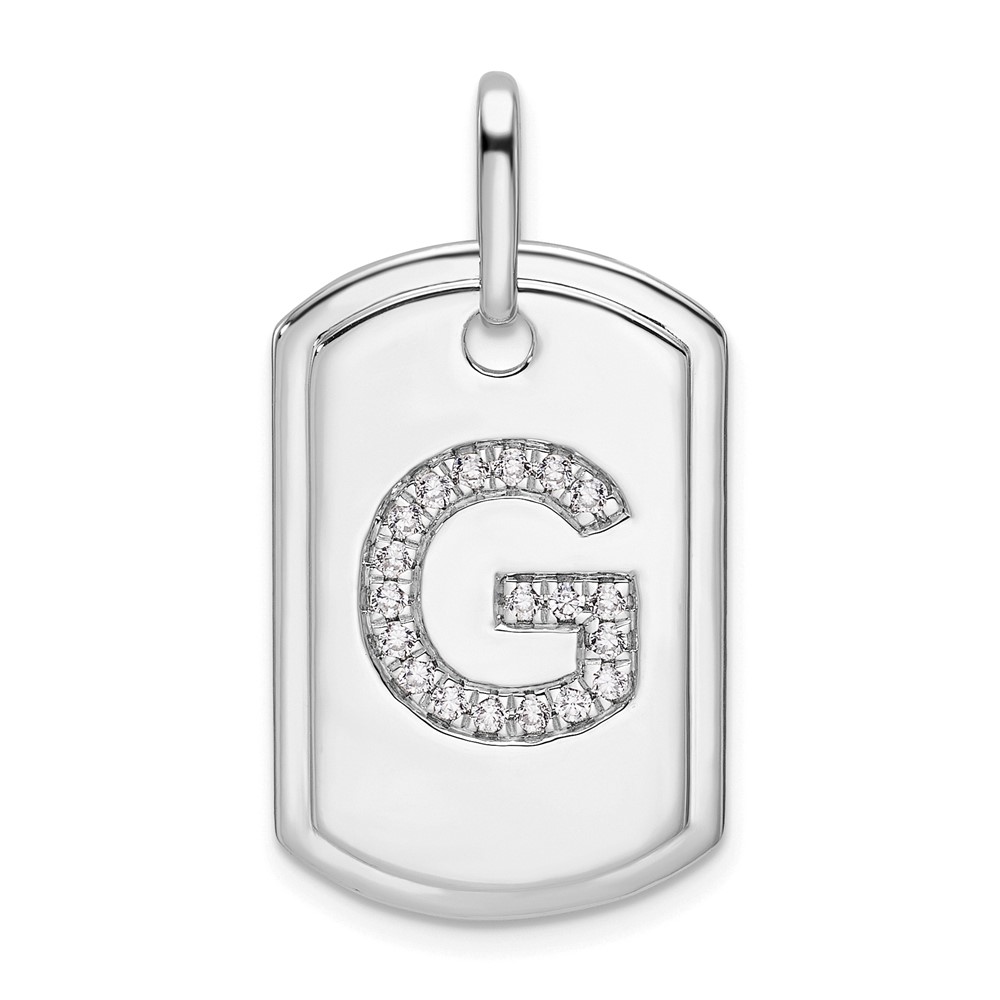 PM9842G-023-WA.jpg 14K White Gold Diamond Initial G Dog Tag Charm - Image 1