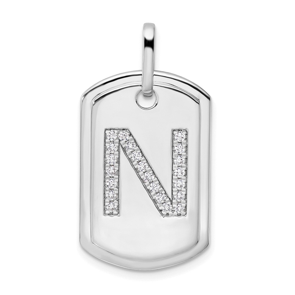 PM9842N-026-WA.jpg 14K White Gold Diamond Initial N Dog Tag Charm - Image 1