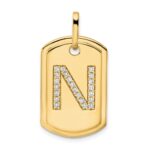14K Diamond Initial N Dog Tag Charm