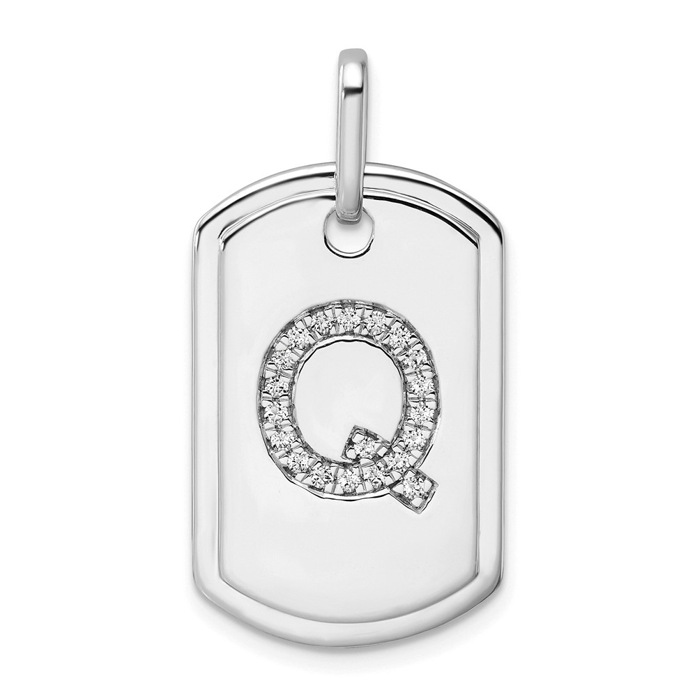 PM9842Q-021-WA.jpg 14K White Gold Diamond Initial Q Dog Tag Charm - Image 1