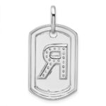 14K White Gold  Diamond Initial R Dog Tag Charm - Image 3