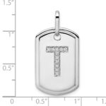 14K White Gold  Diamond Initial T Dog Tag Charm - Image 4