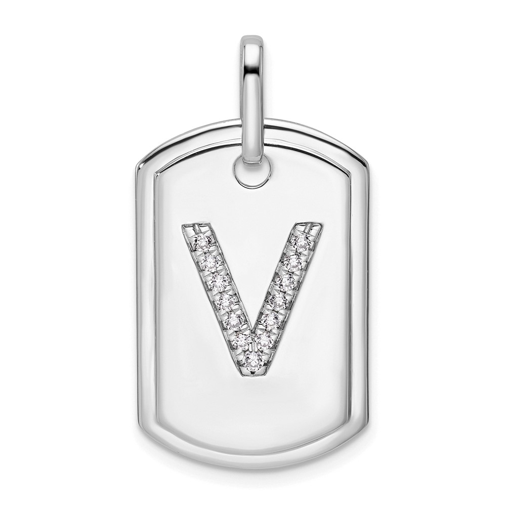 PM9842V-016-WA.jpg 14K White Gold Diamond Initial V Dog Tag Charm - Image 1