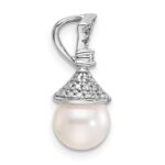 14K White Gold Polished 1/8 carat Diamond and White Freshwater Cultured Pearl Chain Slide - Image 2