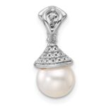 14K White Gold Polished 1/8 carat Diamond and White Freshwater Cultured Pearl Chain Slide - Image 3
