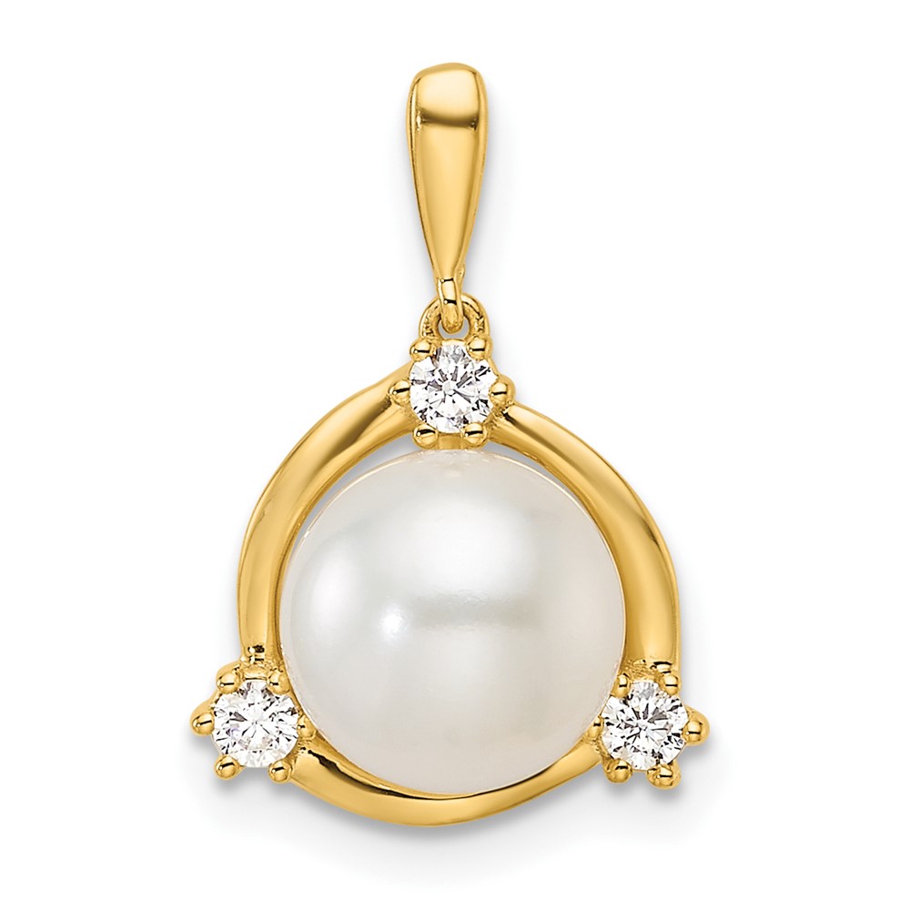 PM9994-012-YAA.jpg 14k 1/8 carat Lab Grown Diamond VS/SI+ G+ and 8.00 mm Round Freshwater Cultured Pearl Pendant - Image 1