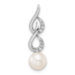 14K White Gold Polished 1/20 carat Diamond and White Freshwater Cultured Pearl Chain Slide