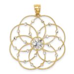 14k and White Rhodium Diamond-cut Spiral Circle Pendant