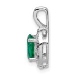 Sterling Silver Rhodium-plated Diam. & Created Emerald Pendant - Image 2