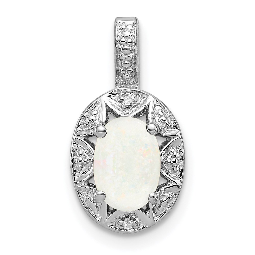 QBPD10OCT.jpg Sterling Silver Rhodium-plated Diam. & Created Opal Pendant - Image 1