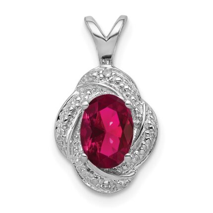 Sterling Silver Rhodium Plated Diamond and Lab Created Ruby Pendant