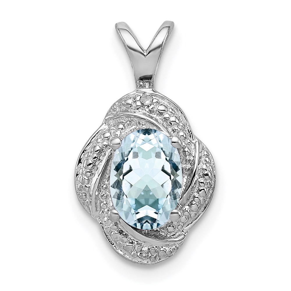 QBPD12MAR.jpg Sterling Silver Rhodium-plated Diam. & Aquamarine Pendant - Image 1