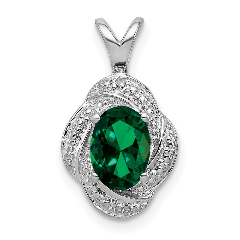 QBPD12MAY.jpg Sterling Silver Rhodium-plated Diam. & Created Emerald Pendant - Image 1