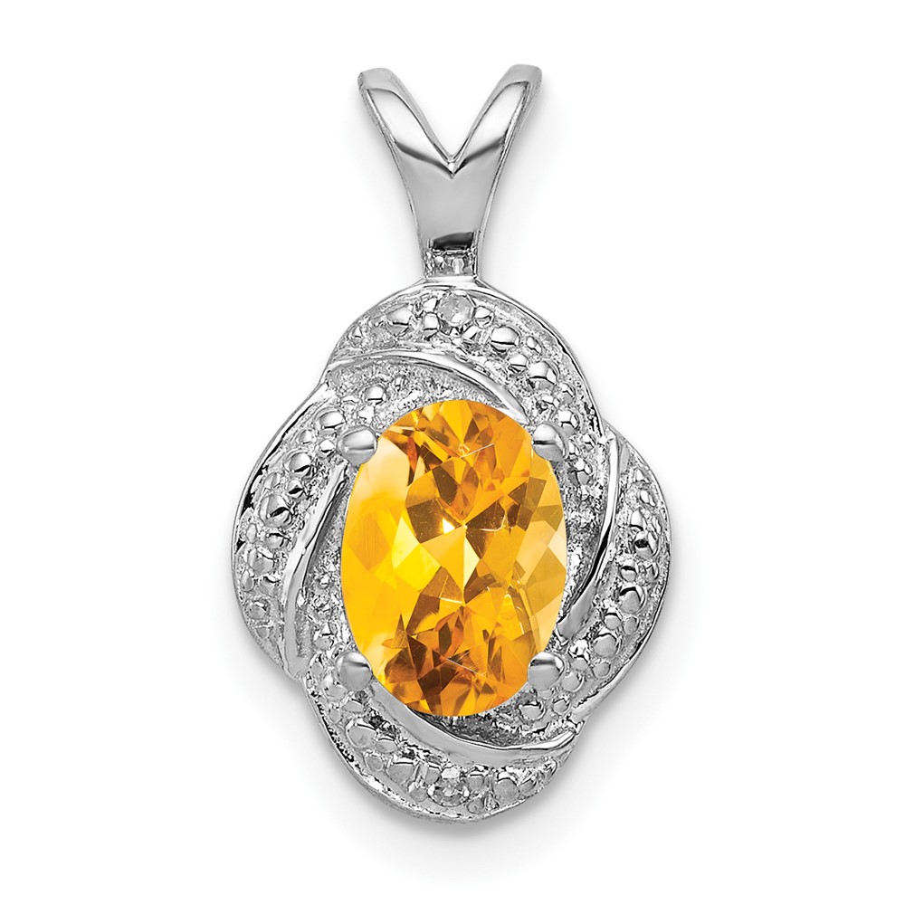 QBPD12NOV.jpg Sterling Silver Rhodium-plated Diam. & Citrine Pendant - Image 1