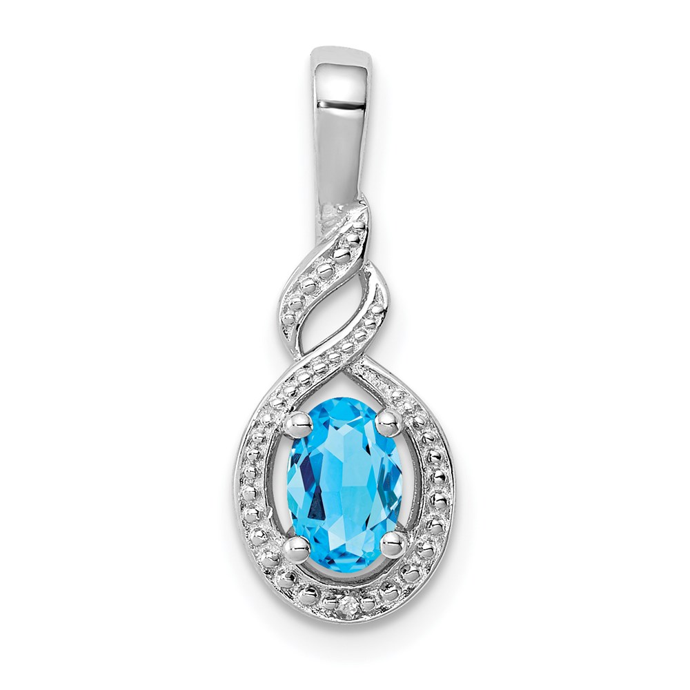 QBPD18DEC.jpg Sterling Silver Rhodium-plated Swiss Blue Topaz & Diam. Pendant - Image 1