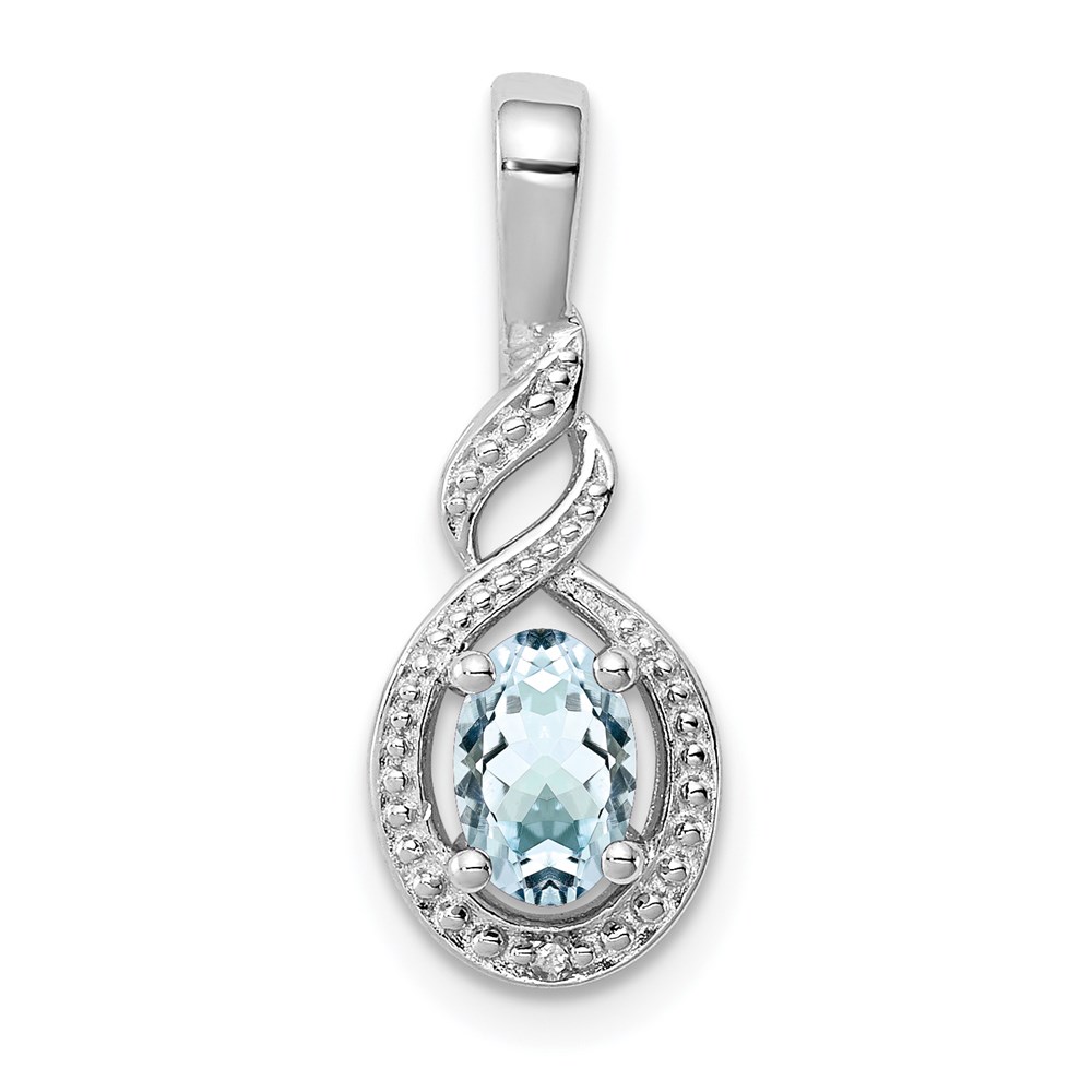QBPD18MAR.jpg Sterling Silver Rhodium-plated Aquamarine & Diam. Pendant - Image 1