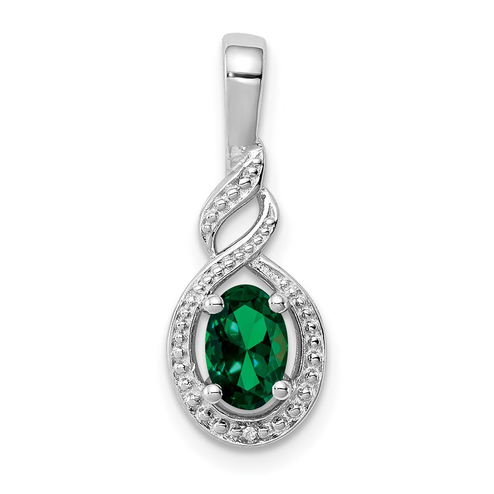 QBPD18MAY.jpg Sterling Silver Rhodium-plated Created Emerald & Diam. Pendant - Image 1