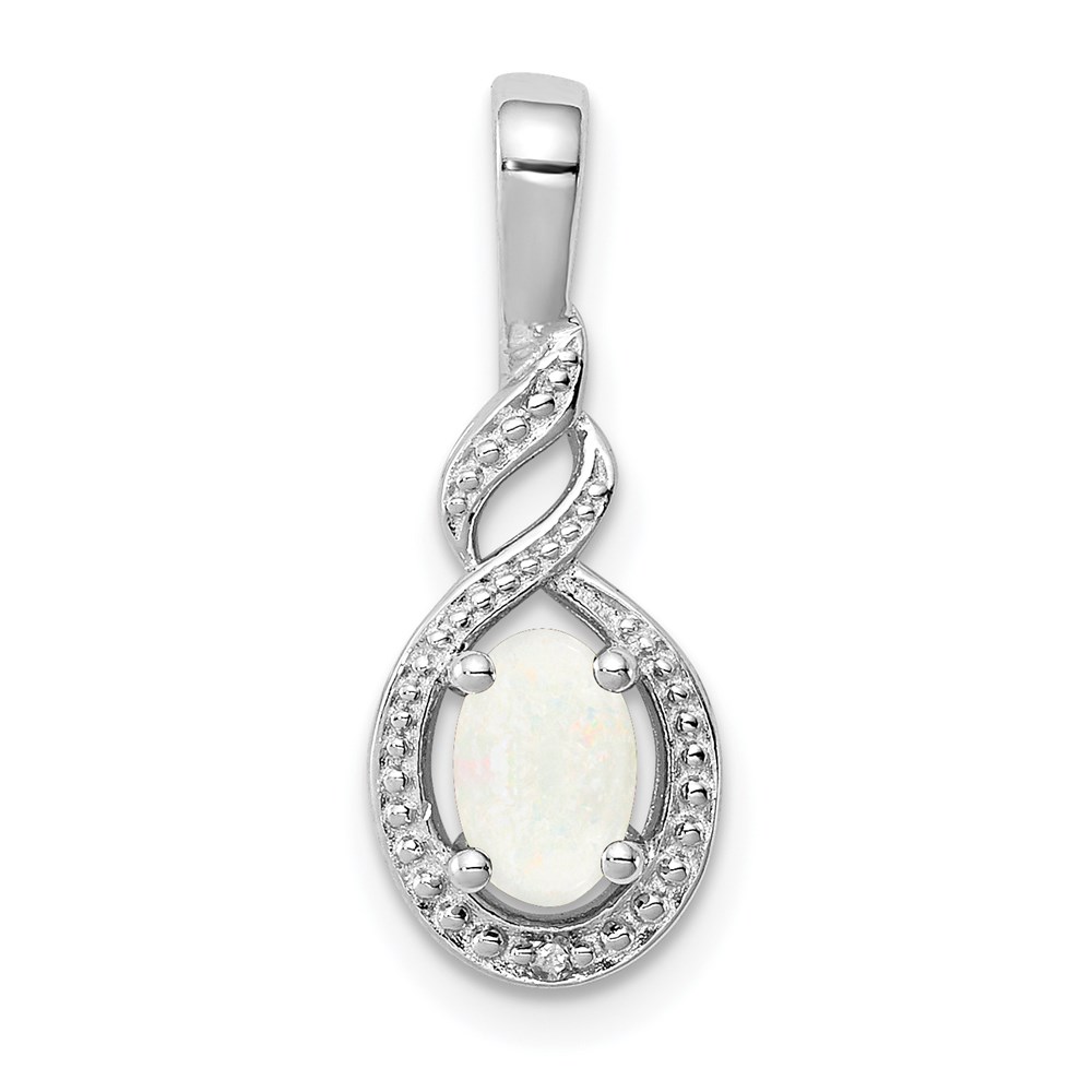 QBPD18OCT.jpg Sterling Silver Rhodium-plated Created Opal & Diam. Pendant - Image 1