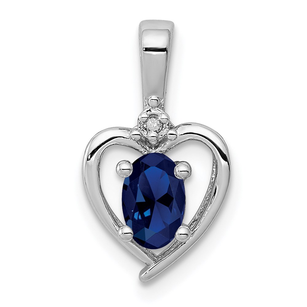 QBPD19SEP.jpg Sterling Silver Rhodium-plated Created Sapphire & Diam. Pendant - Image 1