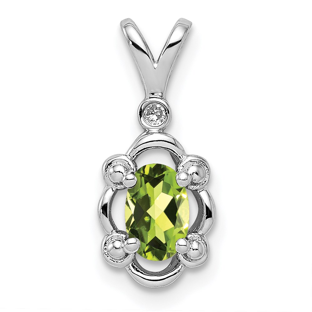 QBPD21AUG.jpg Sterling Silver Rhodium-plated Peridot & Diam. Pendant - Image 1