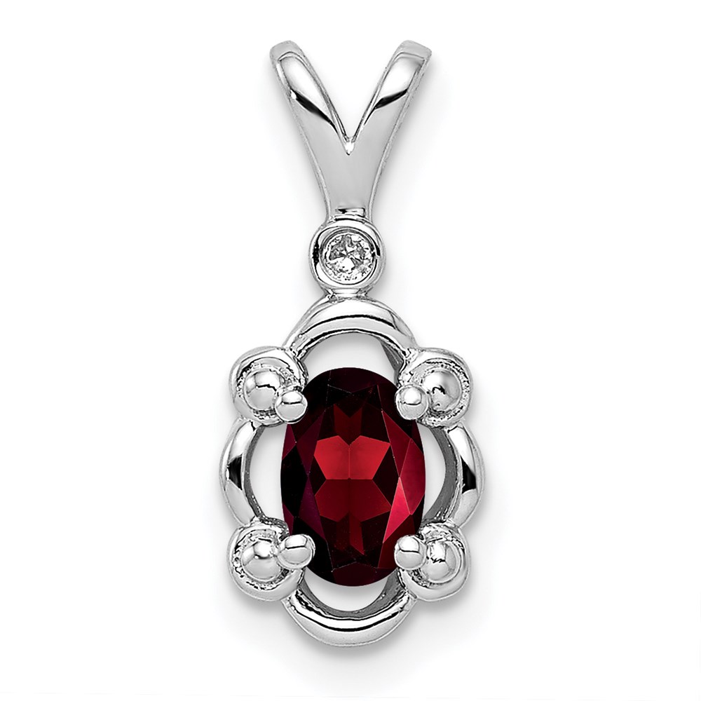 QBPD21JAN.jpg Sterling Silver Rhodium-plated Garnet & Diam. & Diam. Pendant - Image 1