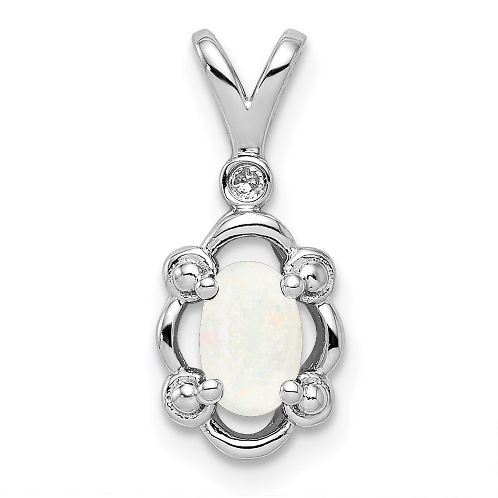QBPD21OCT.jpg Sterling Silver Rhodium-plated Created Opal & Diam. Pendant - Image 1