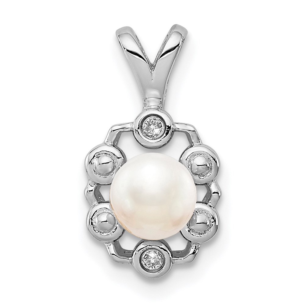 QBPD22JUN.jpg Sterling Silver Rhodium-plated FW Cultured Pearl & Diam. Pendant - Image 1