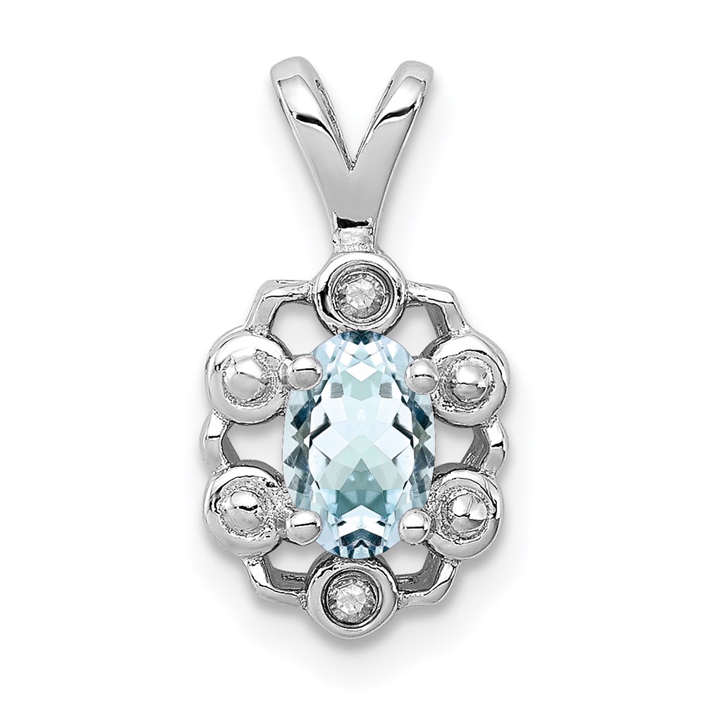 QBPD22MAR.jpg Sterling Silver Rhodium-plated Aquamarine & Diam. Pendant - Image 1