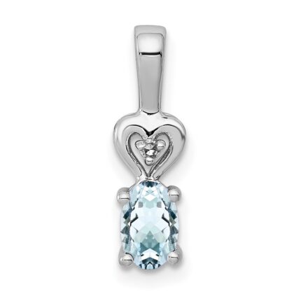 Sterling Silver Rhodium-plated Aquamarine & Diam. Pendant