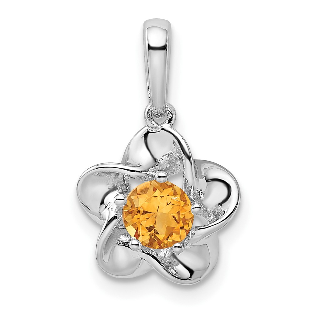 QBPD31NOV.jpg Sterling Silver Rhodium-plated Floral Citrine Pendant - Image 1